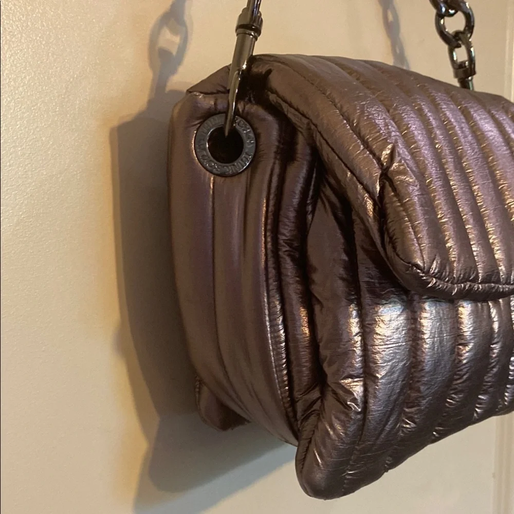 THINK ROYLN Silver Satchel with Chain Strap and Pleated Design